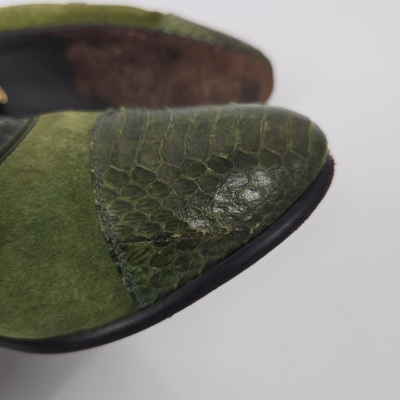 Wens Shoes Men's 10 Olive Green Suede & Genuine Snake Loafers Slip-On Exotic - Picture 7 of 10